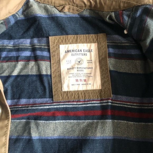 American Eagle Men's Tan Khaki Workwear Utility Trucker Bomber Jacket Medium - Picture 11 of 13